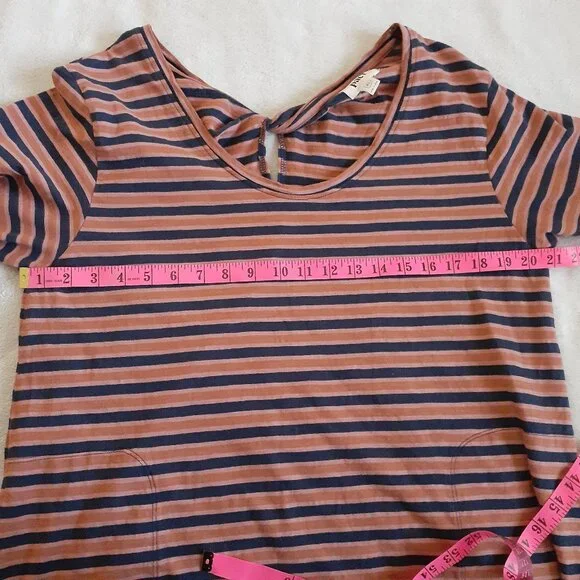 Pact Women's Size XL Harvest Striped Avery Blue Orange Cotton T-Shirt Dress - Picture 12 of 13